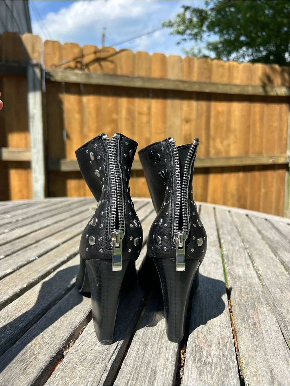 Black studded leather Golo heeled booties size 6.5 punk chic alternative summer